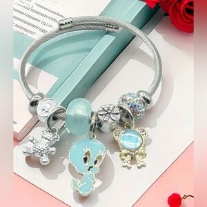 💥1pc Women's Fashion Metal Stainless Steel Adjustable Bangle Bye Bye Birdy